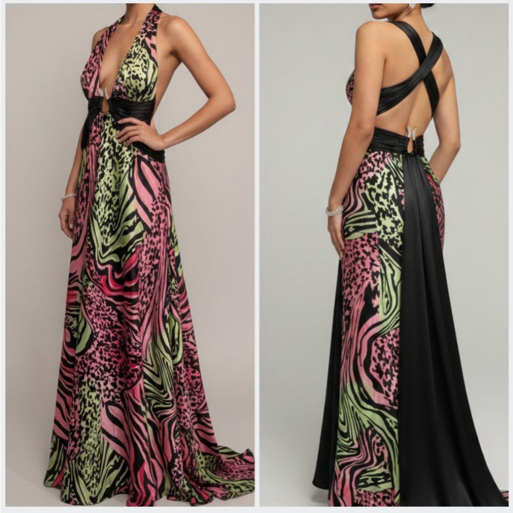Vintage Morgan & Co. Maxi Dress size 5/6 90s Y2K Animal Print Unique Rare Baddie